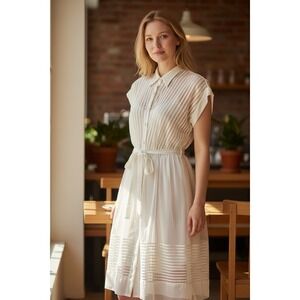 Vintage OOAK 1940s Cream Formal Dress With Belt 19" Chest 46" L